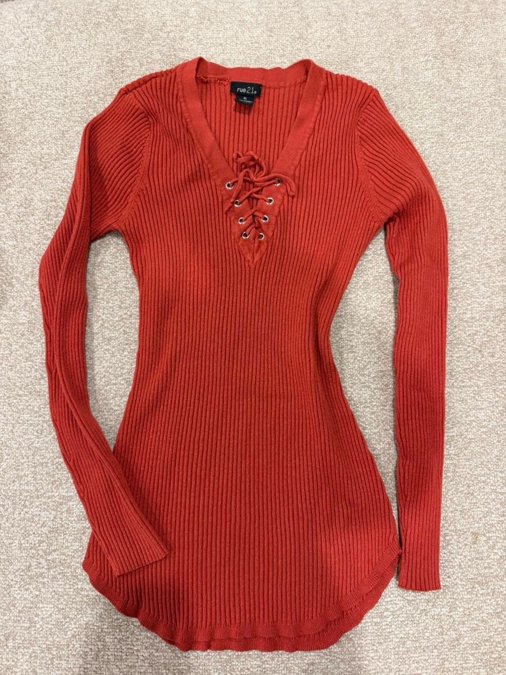 Rue21 Rust Lace-Up Ribbed Long Sleeve Tee
